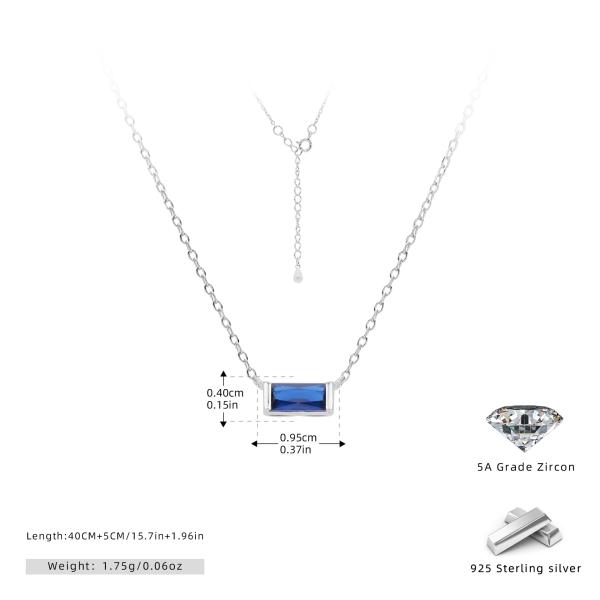 Silver Blue Zircon Bezel Pendant Necklace