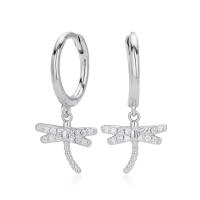 Silver Dragonfly Pavé Huggie Earrings