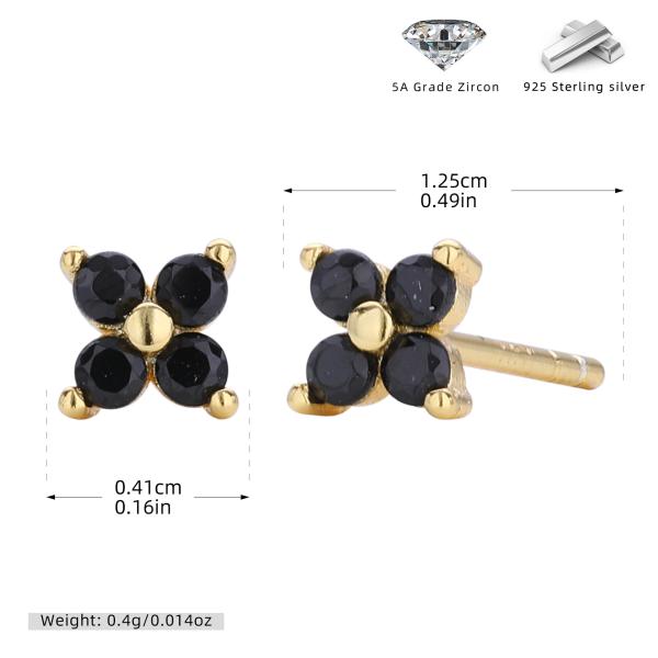 Gold Tone Black Cubic Zirconia Stud Earrings