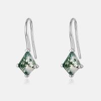 Moss Agate Silver Drop Earrings