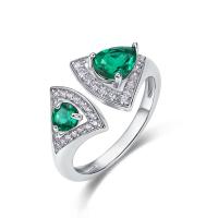 Silver Emerald Geometric Open Band Ring