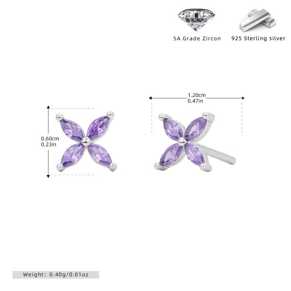 Purple Zircon Floral Stud Earrings