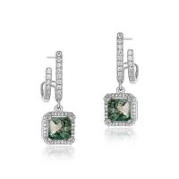 Silver Green Stone Dangle Earrings