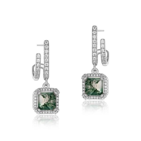 Silver Green Stone Dangle Earrings