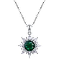 Green Halo Pendant Necklace in 925 Silver