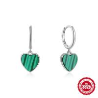 Sterling Silver Green Heart Dangle Earrings