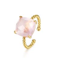 Gold-Tone Beaded Band Ring with Pink Stone