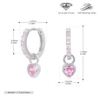 Silver Pink Heart Huggie Hoop Earrings