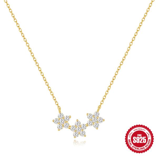 Gold Floral Cubic Zirconia Pendant Necklace