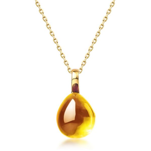 Yellow Glass Teardrop Pendant Necklace