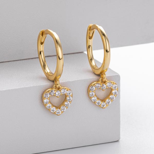Gold Heart Charm Hoop Earrings