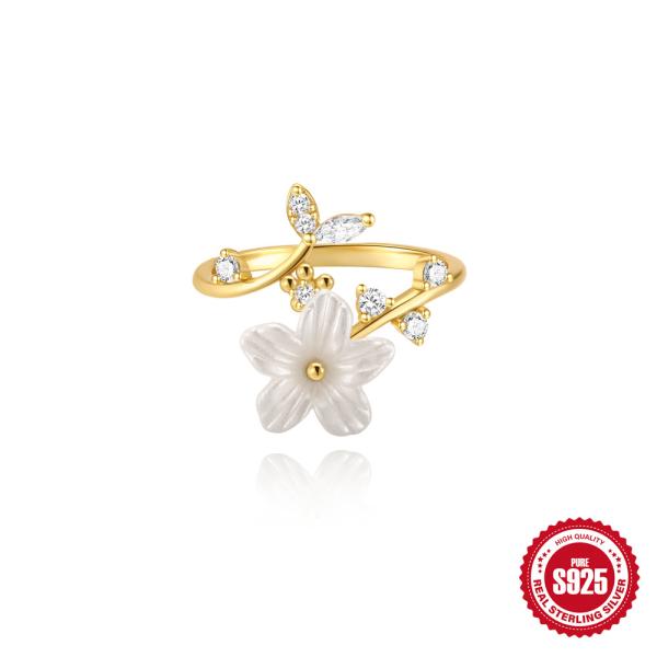 Gold-Finished Floral Motif Ring with Cubic Zirconia