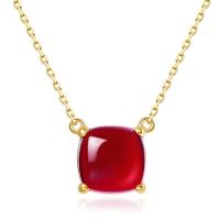 Red Glass Gold Prong Pendant Necklace