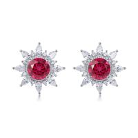 Sterling Silver Red Stone Stud Earrings