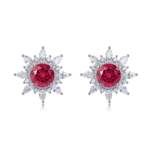 Sterling Silver Red Stone Stud Earrings