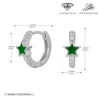 Green Star Silver Huggie Earrings