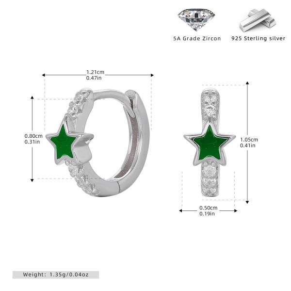 Green Star Silver Huggie Earrings