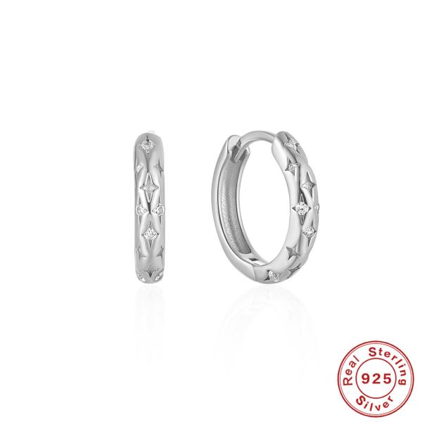 Sterling Silver Star Motif Small Hoop Earrings