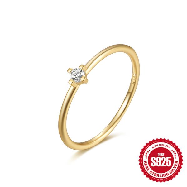 Gold-Finished Sterling Silver Solitaire Ring