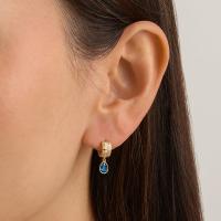 Gold Huggie Earrings with Blue Drop