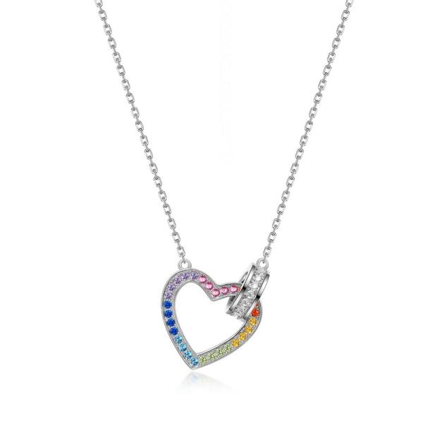 Rainbow Heart Silver Necklace