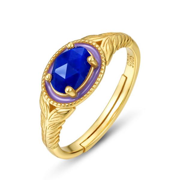 Gold Sapphire Enamel Ring