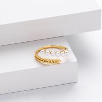 Gold Pearl Leaf Cuff Ring