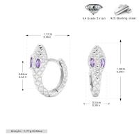 Silver Snake Motif Amethyst Huggie Earrings