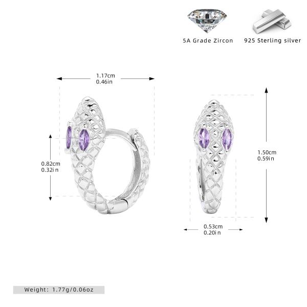 Silver Snake Motif Amethyst Huggie Earrings