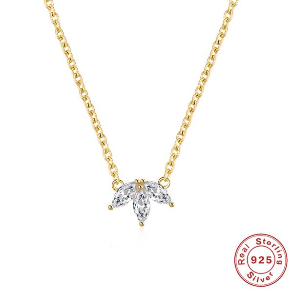 Gold Floral Pendant Necklace with Cubic Zirconia