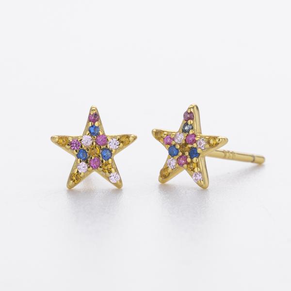Multicolor Star Pavé Gold Stud Earrings