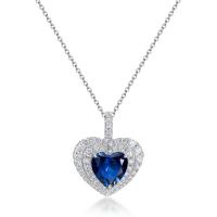 Sapphire Heart Halo Pendant Necklace