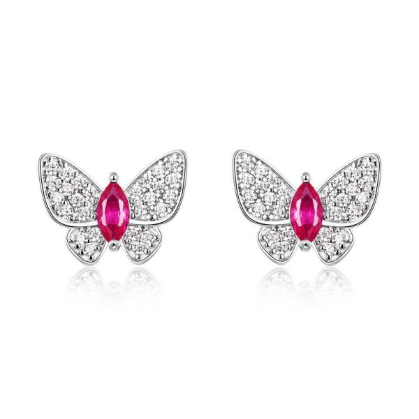 Silver Butterfly Ruby Stud Earrings