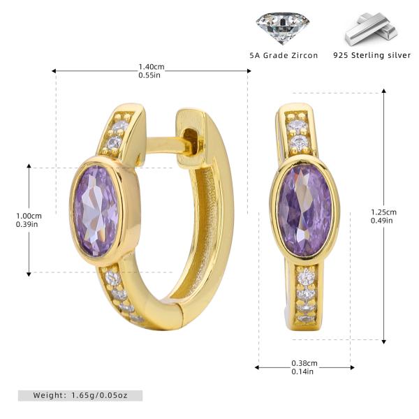 Gold Purple Zircon Huggie Earrings