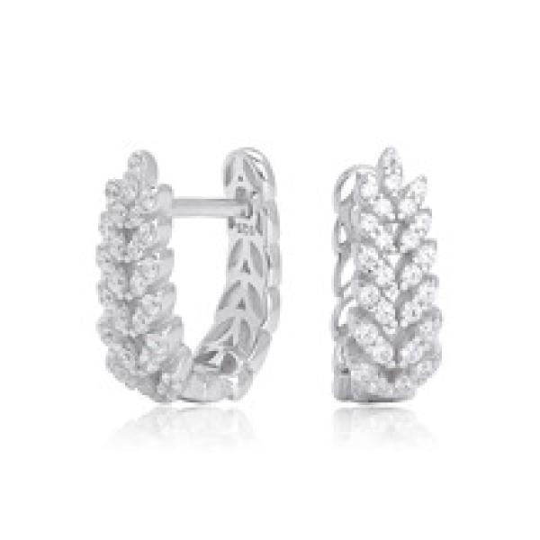 Silver Leaf Motif Huggie Earrings
