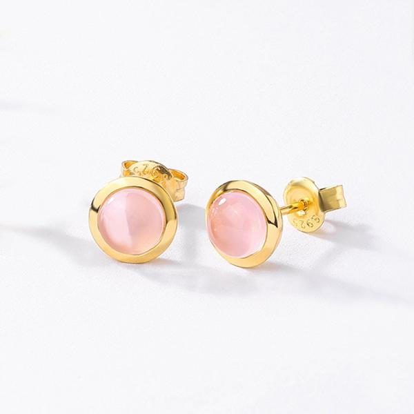 Gold Bezel Pink Glass Stud Earrings