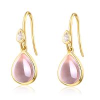 Gold Pink Teardrop Dangle Earrings