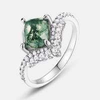 Silver Green Stone Pavé Ring