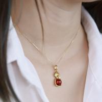 Gold Bezel Red Stone Pendant Necklace