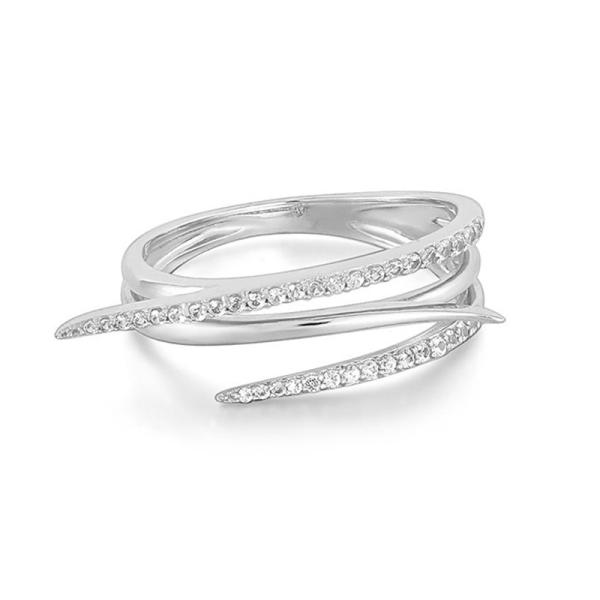 Silver Spiral Wrap Ring with Pavé CZ