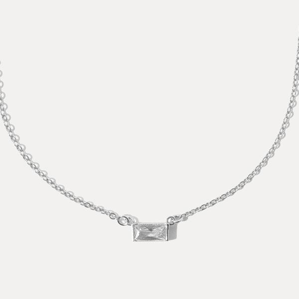 Silver Bezel-Set Diamond Pendant Necklace