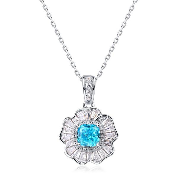 Blue Topaz Floral Silver Pendant Necklace