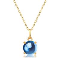Gold Chain Blue Glass Pendant Necklace