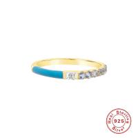 Gold Band with Blue Enamel and Cubic Zirconia