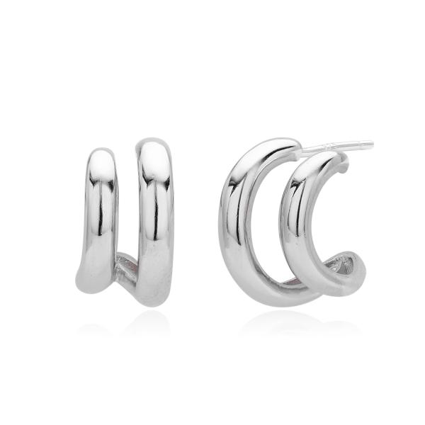 Silver Double-Band Hoop Earrings