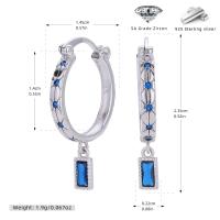 Silver Blue Zircon Dangle Hoop Earrings