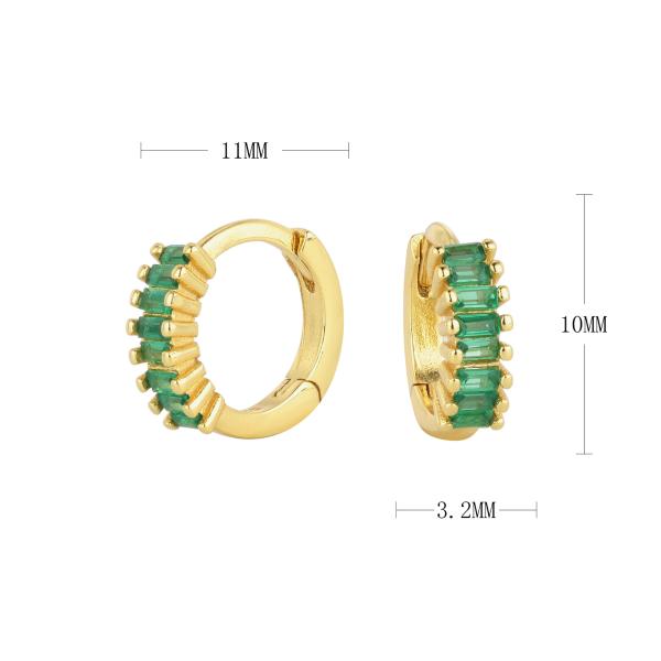 Gold Huggie Earrings with Green Stones