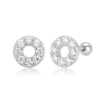 Silver Pavé Circle Stud Earrings