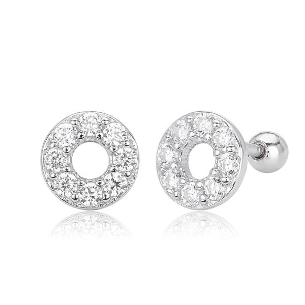 Silver Pavé Circle Stud Earrings