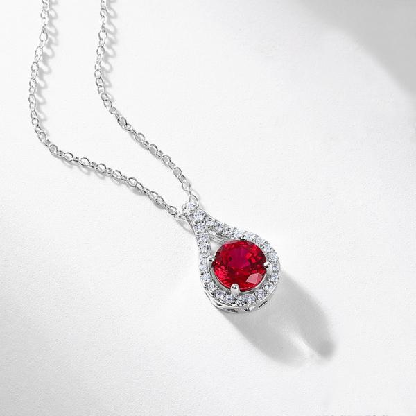Ruby Teardrop Silver Pendant Necklace
